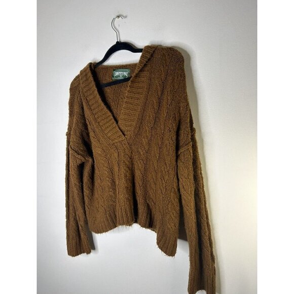 American Eagle Outfitters Oversized Cropped Hoodie Brown Sweater Size Sm… - Picture 3 of 9
